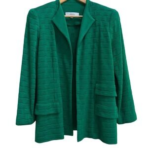 Misook‎ Green Textured Knit Open Front Cardigan Sweater Kelly Green Size Medium